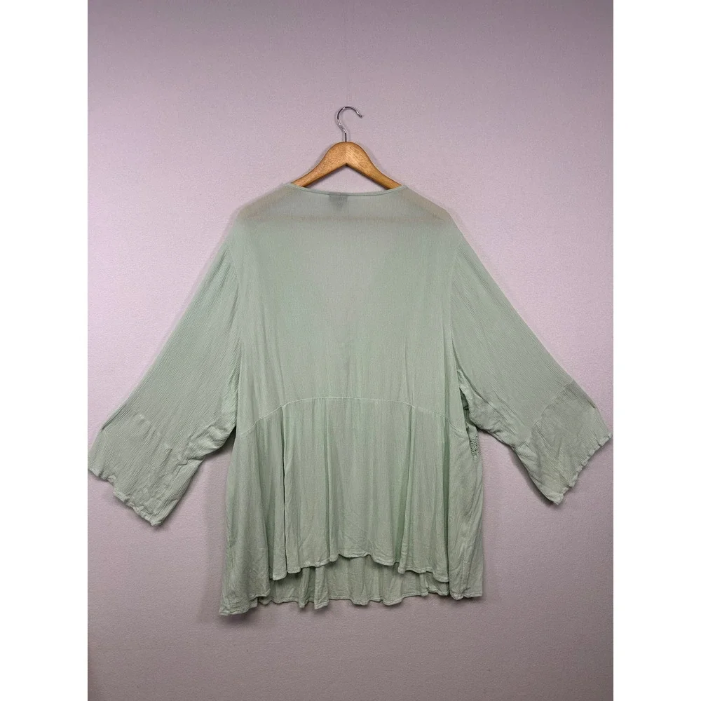 Boho Cottagecore Torrid Womens 5X Mint Green Crochet Lace Peplum Babydoll Top - Picture 2 of 9